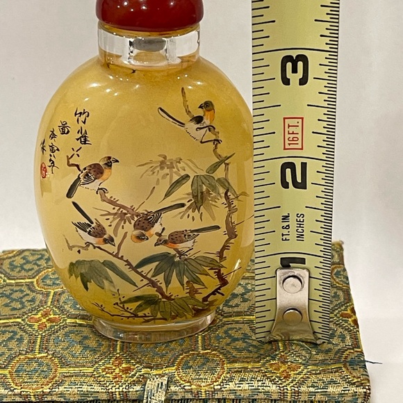 Vintage CHINA Snuff Bottle Inside Reverse Painted Sparrows In Trees Art Handmade - Picture 9 of 16